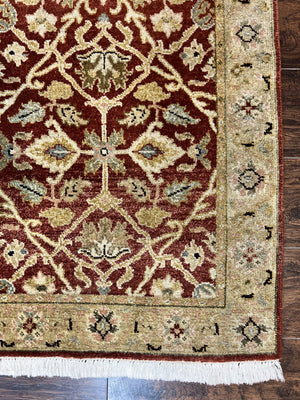 Pakistani Chobi Runner Rug 2.6 x 8, Pak Persian Oriental Rug for Hallway, Maroon Tan-Gold, Handmade Wool 8ft Runner for Hallway, Vintage Rug
