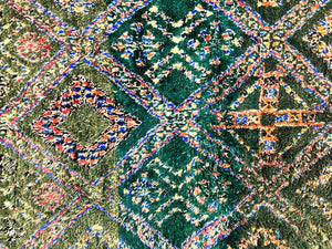 Large Moroccan Shag Rug 6x12, Green Multicolor Colorful Boho Rug, Handmade Hand Knotted Wool Carpet, Geometric Design, Vintage Rug