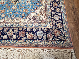 Persian Isfahan Rug, Kork Wool on Silk Foundation, Sky Blue, Hand-Knotted, 5' 1" x 7' 8"