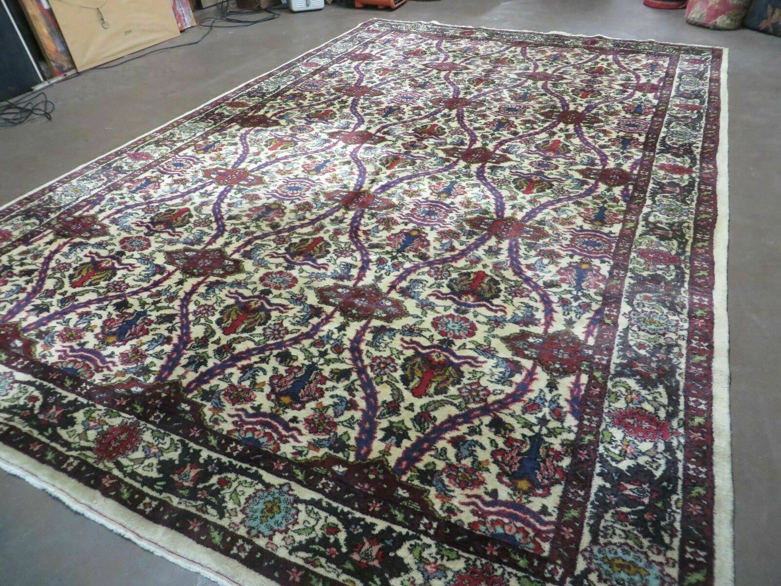 Antique Persian Tabriz Rug 8x12, Cream & Multicolor Room Sized Authentic Oriental Carpet, Wool Handmade Hand-Knotted Vintage Floral Rug 8 x 12 ft