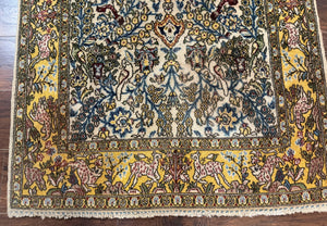 Persian Qum Tree of Life Rug 3.5 x 5.5, Animal Pictorials, Kork Wool with Silk Highlights