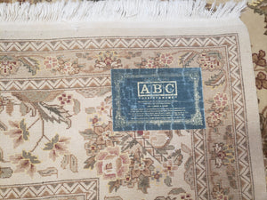 Sino Persian Rug 8x11, Ivory Floral Carpet, Vintage Wool Rug, Elegant Dining Room Rug, Hand Knotted Oriental Rug