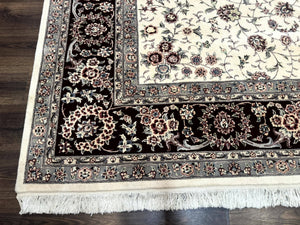 Sino Persian Rug 9x12, Floral Allover Design, 170 KPSI, Ivory and Dark Maroon
