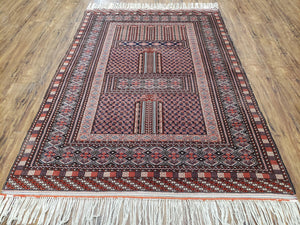 Vintage Turkoman Bokhara Rug 4x6, Four Seasons Pakistan Bukhara Turkmen Engsi Yamud Carpet, Fine Tribal Rug, Wool, Hand-Knotted, Brown, Nice