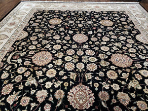 8' 5" X 11' 6" Vintage Handmade Oriental Floral Wool Rug Silk Accent Black Nice