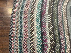 Large Oval American Braided Rug 10x12, Multicolor Vintage Braided Carpet