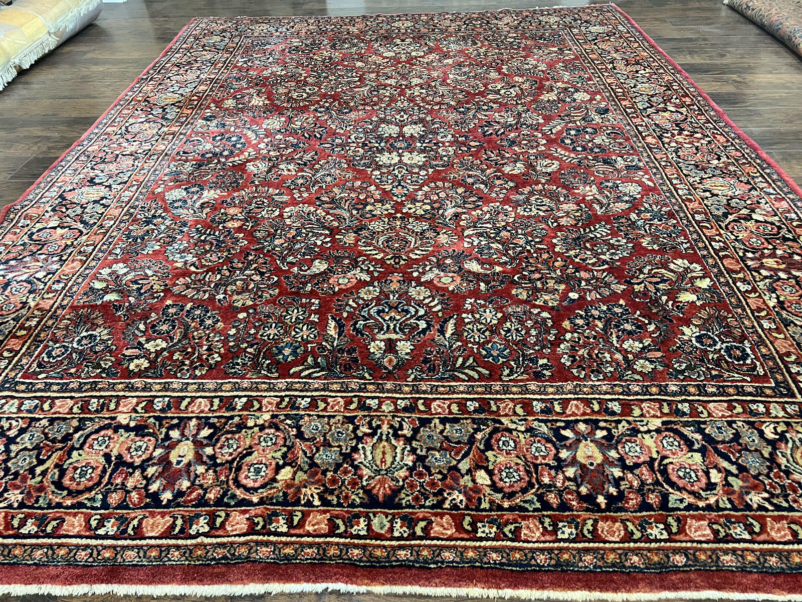 1920s Persian Sarouk Rug 9x12, Red Persian Carpet, High Quality Persian Rug, Allover Floral Pattern, Antique Oriental Rug, Wool Handmade Room Sized