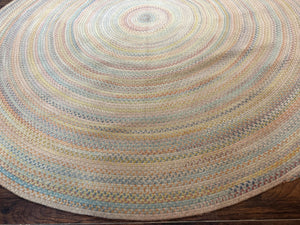 Large American Round Braided Rug 10x10, Multicolor, Vintage, Mid Century, Hand Braided