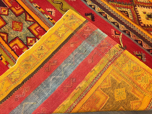 Unique Moroccan Rug 7x10, Room Sized Carpet, Red Orange Gray, Wool Oriental Striped Geometric Tribal Boho Rug, Flatweave with Raised Pile