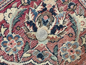 Persian Kashan Rug 4x7, Floral Medallion Vintage Handmade Hand Knotted Navy Blue & Red Wool Oriental Carpet, Highly Detailed Semi Antique Rug