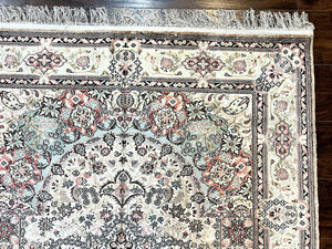 Silk Indian Kashmiri Rug 4x6, Handmade, Ivory, Fine 240 KPSI