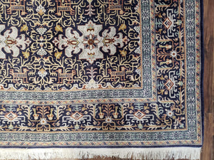 Persian Kashan Rug, Navy Blue, Hand-Knotted, Wool, 4' 8" x 7' 4", Pair A