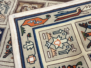 Hooked Rug 8x11, Vintage, American Vintage Hand Hooked Area Rug, Multicolor Panel, Rare