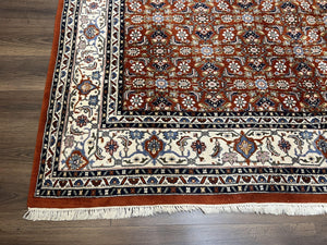 Indo Bidjar Rug 8x10, Indo Persian Bijar Carpet 8 x 10 ft, Herati Allover Floral, Red and Ivory, Wool Hand Knotted Vintage Oriental Rug Nice