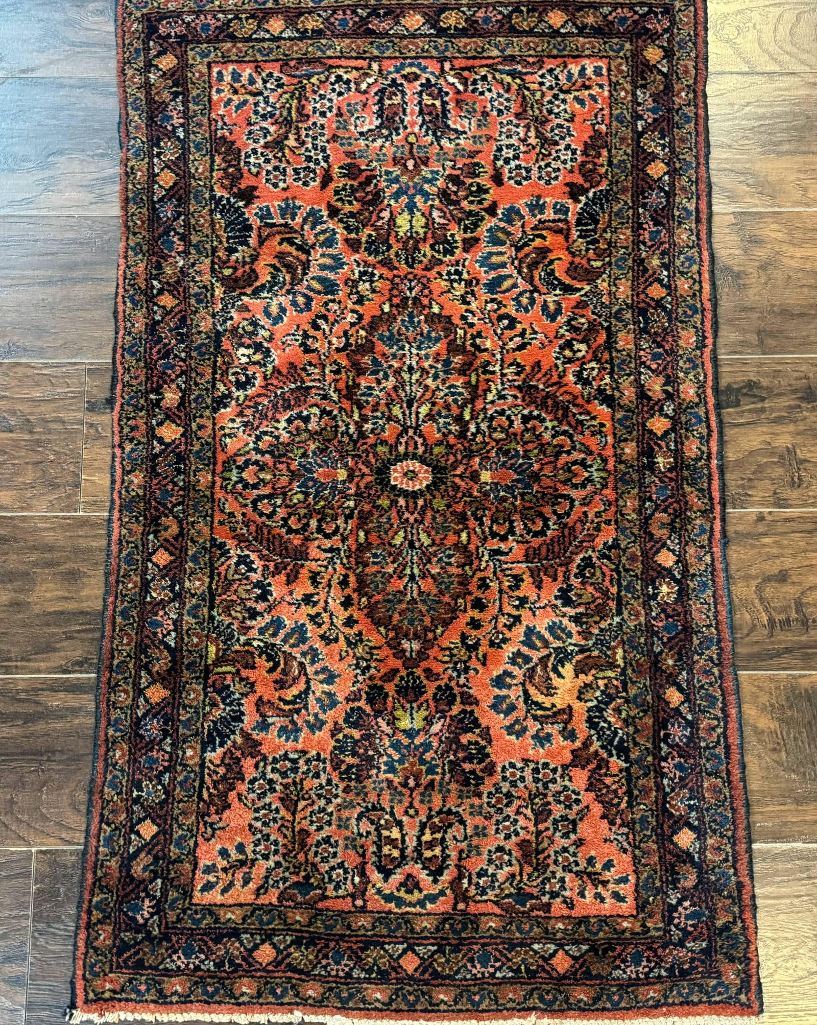 Antique Persian Lilihan Rug 2x4, Red, Floral, Wool, Handmade Lilian Persian Carpet