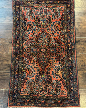 Antique Persian Lilihan Rug 2x4, Red, Floral, Wool, Handmade Lilian Persian Carpet
