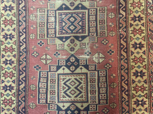 Antique Turkish Sparta Rug 3x6, Geometric Caucasian Kazak Pattern, Handmade