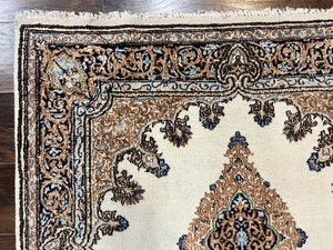 Square Persian Kirman Rug 4x4, Semi Open Field, Handmade