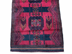 2' 10" X 4'6" Vintage Handmade Tribal Wool Rug Balouchi Rug Afghan Rug Red Black