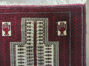 3' X 5' Antique Handmade Turkoman Balouchi Prayer Wool Rug Khamesh