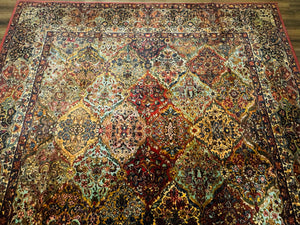 Square Karastan Multicolor Panel Kirman Rug #717, Rare Size 8.8 x 8.8, Original 700 Series, Wool