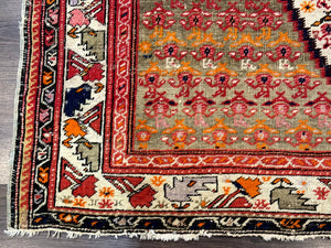 Antique Persian Malayer Rug 4x7, Tribal Senneh Carpet, Geometric, Diamond Design