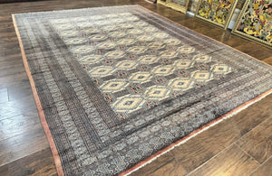 Turkoman Bokhara Rug 8x11, Camel Hair Color, Handmade Vintage Wool Pakistani Carpet