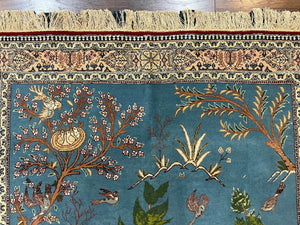 Vintage Persian Qum Pictorial Rug 5x7 - Wool & Silk