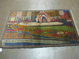 3' X 5' New Vintage Handmade Afghan Balouch Tribal Wool Pictorial Rug # 303