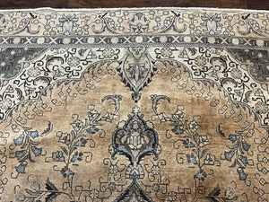 Antique Persian Tabriz Rug 9x12, Floral Medallion Rug, Hand-Knotted Wool Oriental Carpet, Room Sized Handmade Rug, 9 x 12 Vintage Farmhouse Rug