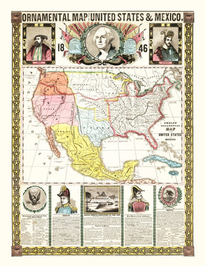 Vintage Map of Mexico And United States 1846