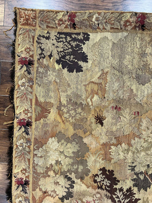 Antique French Tapestry 6x5 ft, European Handmade Wool Aubusson Weave Vintage Tapestry