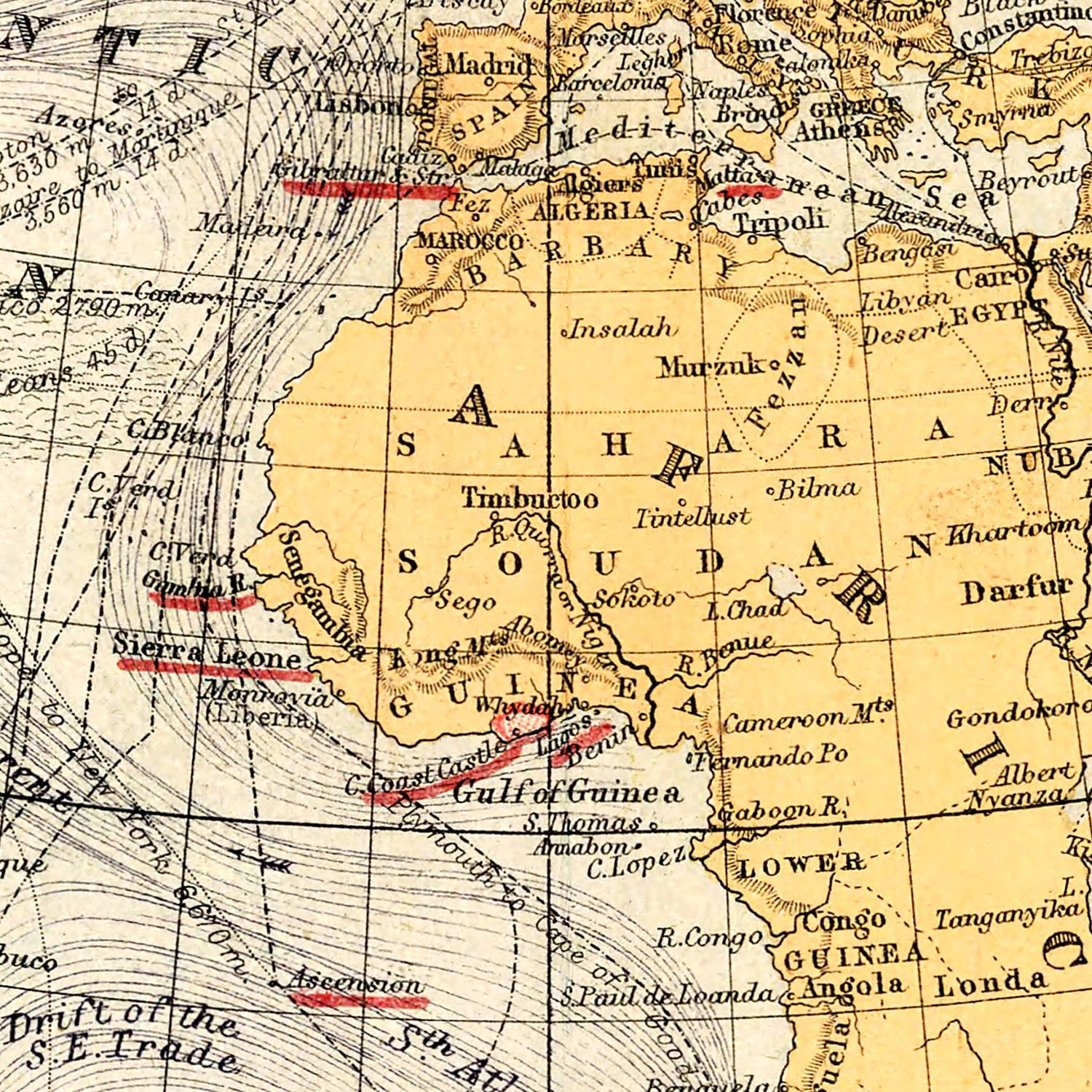 Vintage World Map (Sir John Herschel's Projection) 1871
