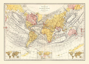 Vintage World Map (Sir John Herschel's Projection) 1871