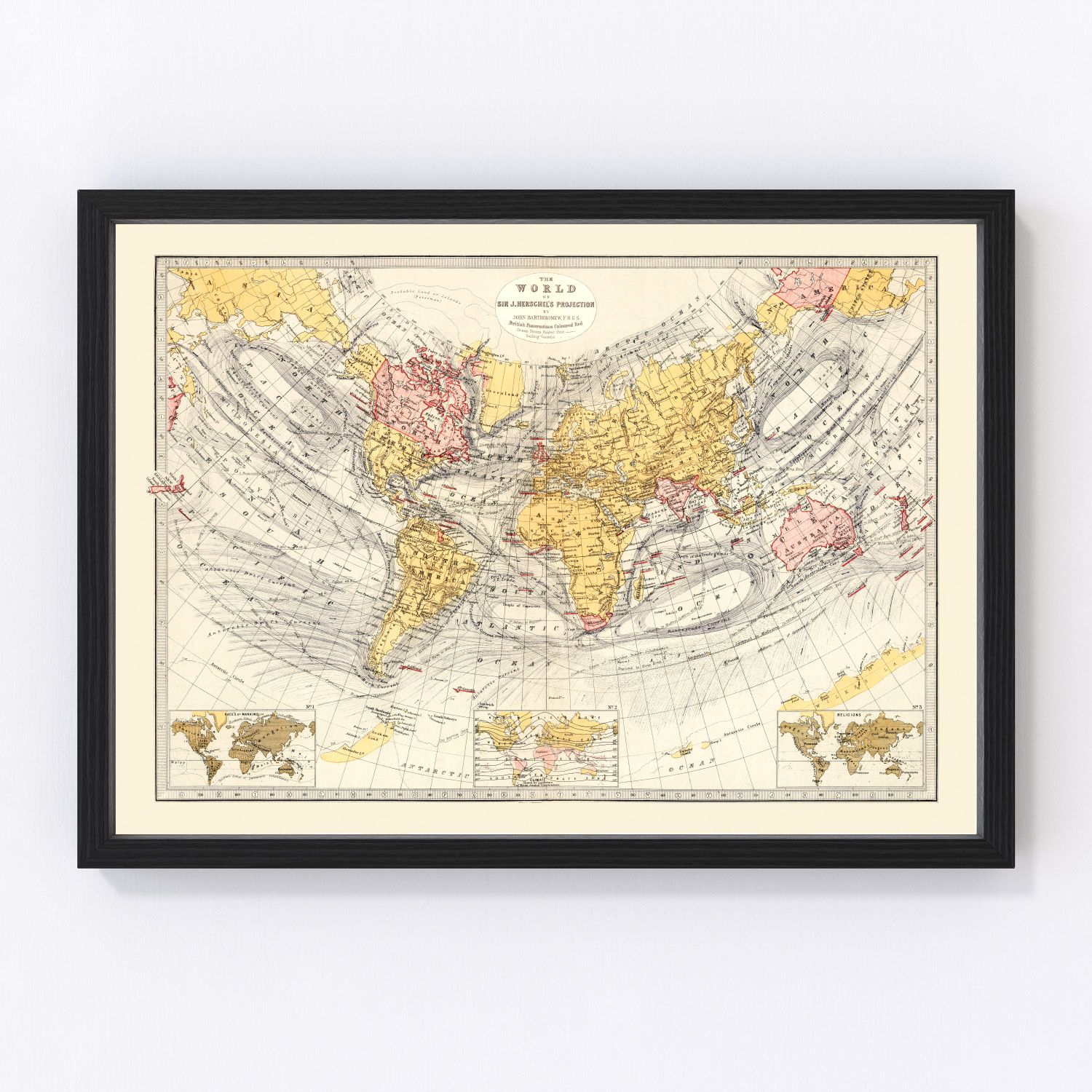 Vintage World Map (Sir John Herschel's Projection) 1871