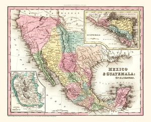 Vintage Map of Mexico And Guatemala 1834