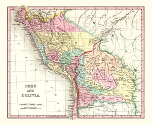 Vintage Map of Peru & Bolivia 1842