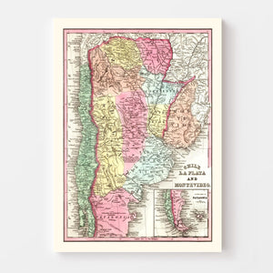 Vintage Map of Chile, Argentina And Uruguay 1842