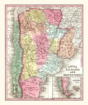Vintage Map of Chile, Argentina And Uruguay 1842