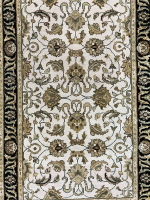 Small Indo Mahal Rug 2.5 x 4, Wool Indian Oriental Carpet, Hand Knotted Handmade Vintage Traditional Rug, Beige Tan Black