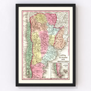 Vintage Map of Chile, Argentina And Uruguay 1842