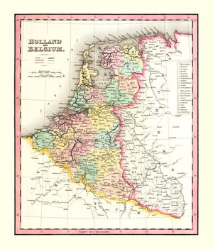 Vintage Map of Holland And Belgium 1836