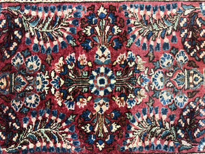 Antique Persian Sarouk Rug 2 x 2.5, Small Sarouk Carpet, Red Floral 1920s Red, Fine 170 KPSI, Wool Handmade Rug