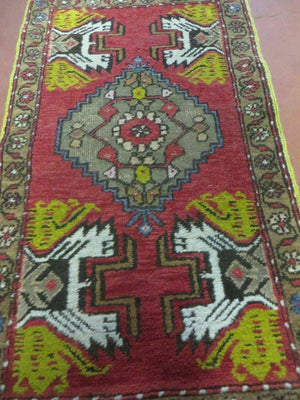 20" X 38" Antique Handmade Turkish Oushak Oshak Yastik Wool Rug Mat Turkey Nice