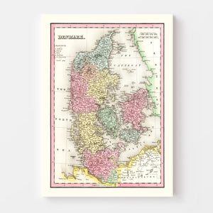 Vintage Map of Denmark 1836