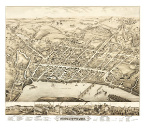 Vintage Map of Middletown, Connecticut 1877