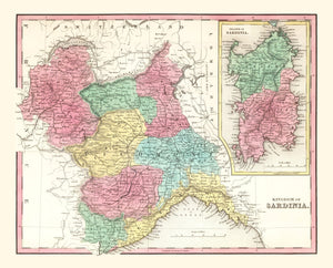 Vintage Map of Kingdom of Sardinia, 1842
