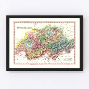 Vintage Map of Switzerland 1836
