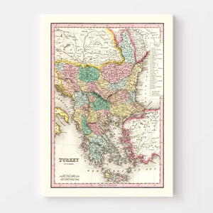 Vintage Map of Turkey (in Europe) 1836