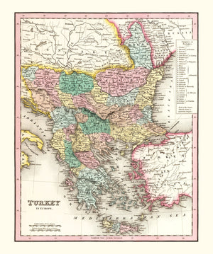 Vintage Map of Turkey (in Europe) 1836